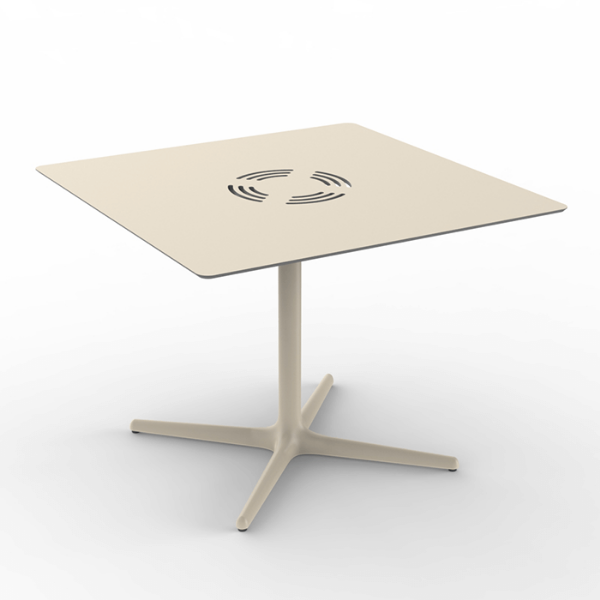 Ivory - Square Toledo Air XL Dining Patio Table with HPL Top and Painted Aluminum X Base, 35.4” or 39.4”