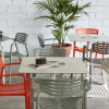 Square Toledo Air XL Dining Patio Table with HPL Top and Painted Aluminum X Base, 35.4” or 39.4”