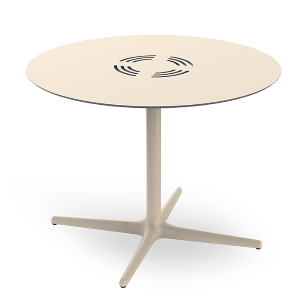 Ivory - Round Toledo Air XL Dining Patio Table with HPL Top and Painted Aluminum X Base, 35.4” or 39.4”