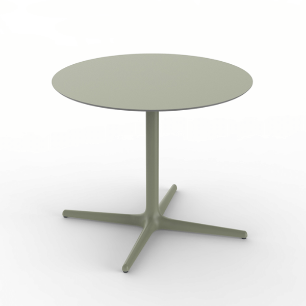 Green Grey - Round Toledo XL Dining Patio Table with HPL Top and Painted Aluminum X Base, 35.4” or 39.4”