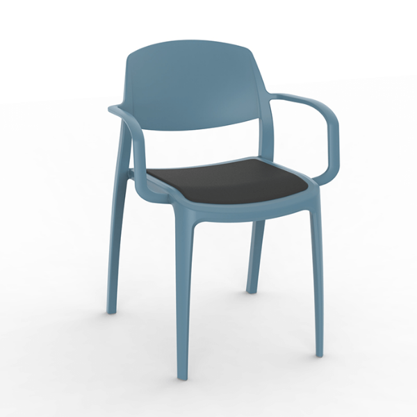 Retro Blue - Smart Polypropylene Outdoor Dining Chair with Arms and Upholstered Seat Pad - 10 lbs.