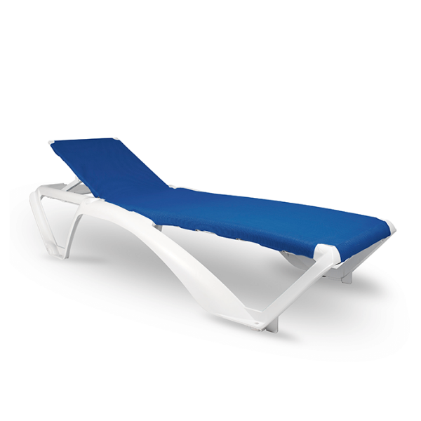 White_Blue - Marina Club Stacking Polypropylene Sling Chaise Lounge - 23.5 lbs.