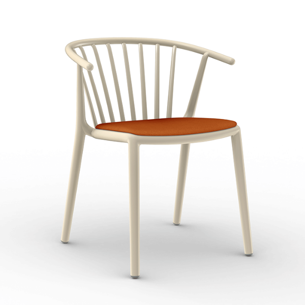 Ivory_Orange - Woody Polypropylene Commercial Dining Arm Chair with Upholstered Seat Pad - 10.8 lbs.