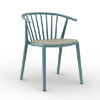 Retro Blue_Linen  - Woody Polypropylene Commercial Dining Arm Chair with Upholstered Seat Pad - 10.8 lbs.