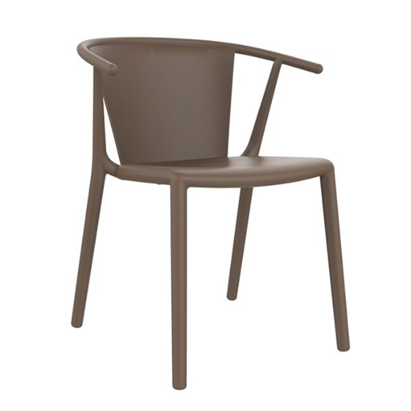 Chocolate - Woody Flat Stacking Polypropylene Commercial Dining Armchair - 9.3 lbs.