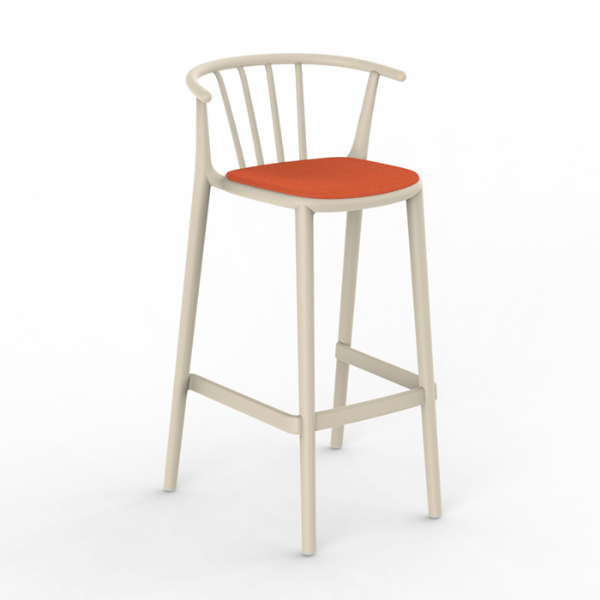 Irovy_Orange - Woody Alto Polypropylene Barstool with Upholstered Seat Pad - 12.7 lbs. 