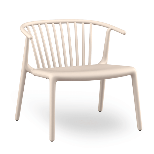 Ivory - Woody Lounge Stacking Polypropylene Outdoor Dining Chair with Arms - 15.6 lbs.