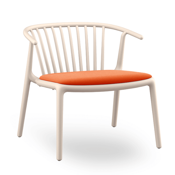 Ivory_Orange - Woody Lounge Polypropylene Dining Arm Chair with Upholstered Seat Pad - 16.5 lbs.