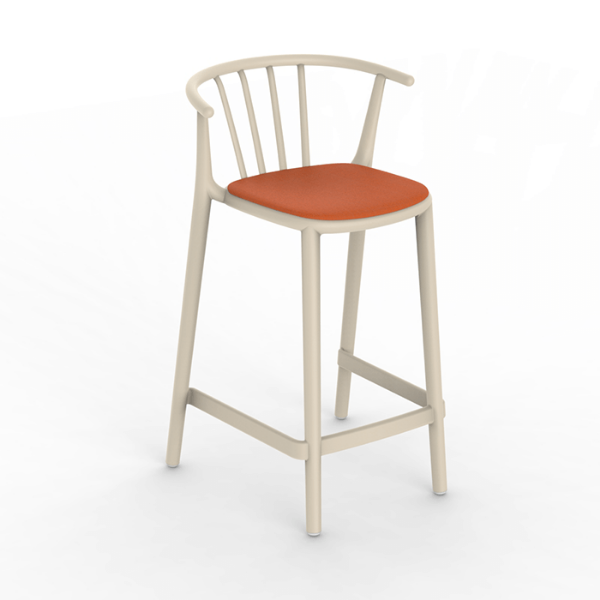 Ivory_Orange - Woody Medio Polypropylene Counter Height Chair with Upholstered Seat Pad - 13.5 lbs.