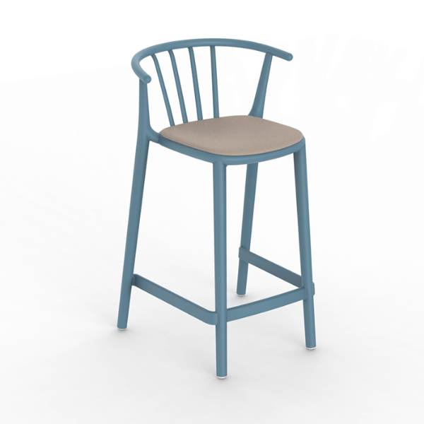 Retro Blue_Linen - Woody Medio Polypropylene Counter Height Chair with Upholstered Seat Pad - 13.5 lbs.