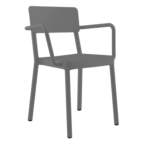Dark Grey - Lisboa Stacking Polypropylene Patio Dining Arm Chair - 9 lbs.