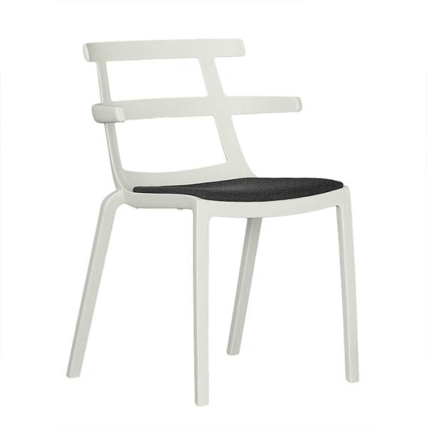 Ivory_Black - Tokyo Polypropylene Outdoor Dining Chair with Upholstered Seat Pad - 10.1 lbs.
