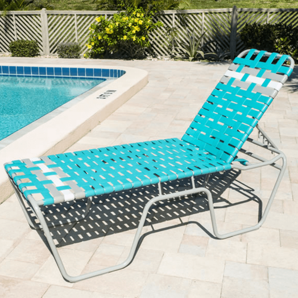 200B - St. Maarten II Senior Height Stackable Crossweave Vinyl Strap Chaise Lounge with 20" Seat Height - 30 lbs.