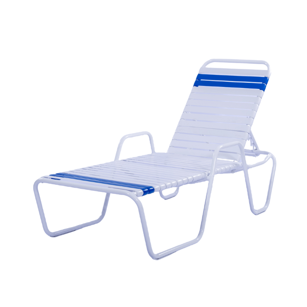 C145 - St. Maarten II Standard Stackable Vinyl Strap Chaise Lounge with Arms and 14" Seat Height - 21 lbs.