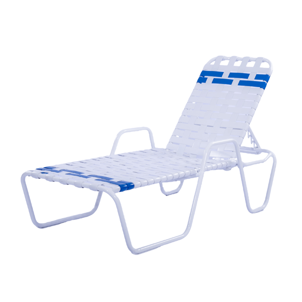 C145B - St. Maarten II Standard Stackable Crossweave Vinyl Strap Chaise Lounge with  Arms and 14" Seat Height - 25 lbs.