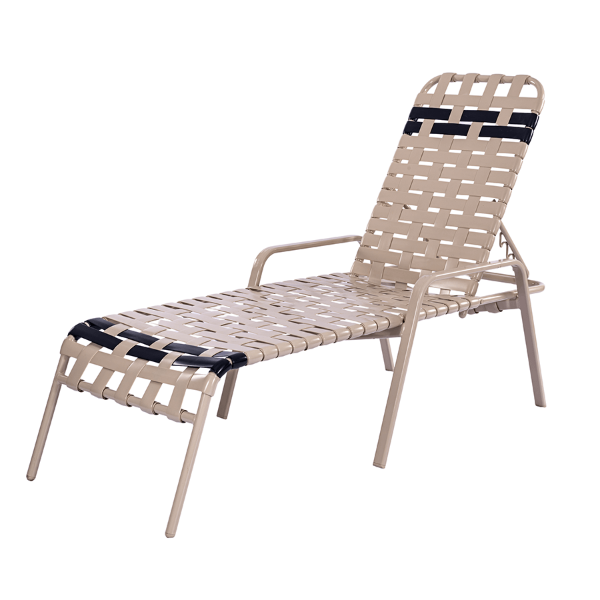 R165B - Resort Elevated Stackable Crossweave Vinyl Strap Chaise Lounge with Arms and 16" Seat Height - 22 lbs.