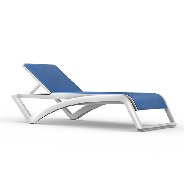 Blue on White - Sky Club Stacking Polypropylene Sling Chaise Lounge - 30.2 lbs. - Quick Ship