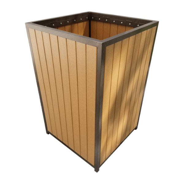 EW-99  - 30 Gal Recycled Plastic Eco Wood Trash Bin Cover with Aluminum Frame - Trash Can Liner Not Included