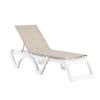Jamaica Beach Sling Chaise Lounge, Plastic Resin Frame with Vinyl Coated Polyester Sling Fabric - Straw Sling on White Frame