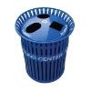 Picture of 30 Gallon Commercial  Flat Steel Strap Round Recycling Trash Receptacle with Divided Aluminum Lid - 149 lbs.