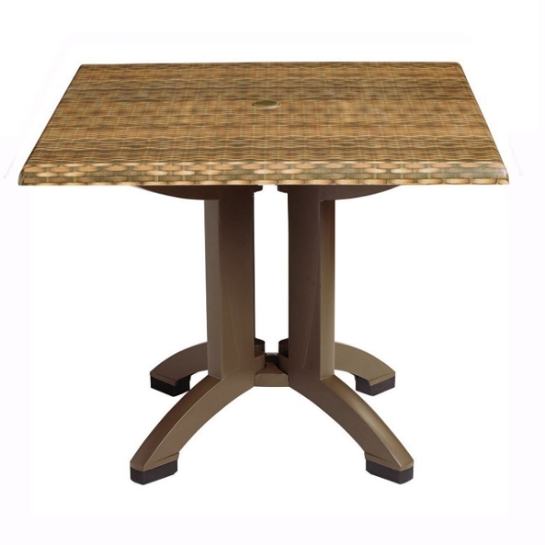 Square Atlanta Plastic Resin Table with Wicker Design Top