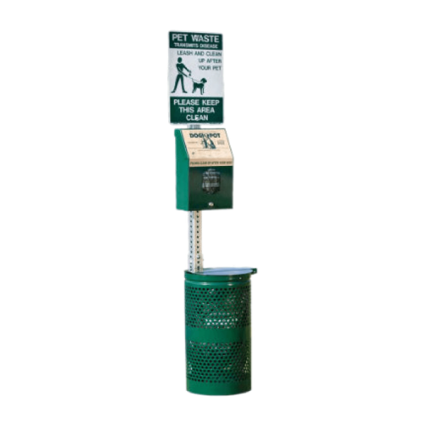 Dogipot Pet Stations with Sign Option and Header Pak Dispenser, Aluminum and Steel Pet Waste Station - Green