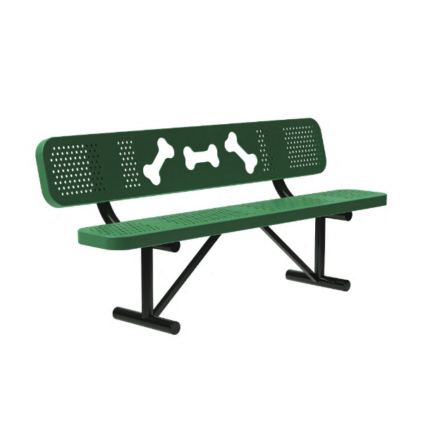 Dogipark 6 Ft. Steel Dog Park Bench with Three Bone Cut Out