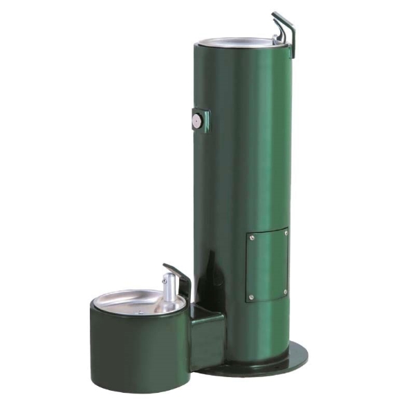 Cylindrical Dog Park Drinking Fountain for Both People and Pets - Forest Green
