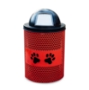 Perforated 32 Gallon Paws Design Dog Park Trash Receptacle with Plastic Dome Top and Liner Included