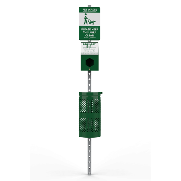 Dogipot Pet Station, Aluminum with Header Pack Bag Dispenser - Green