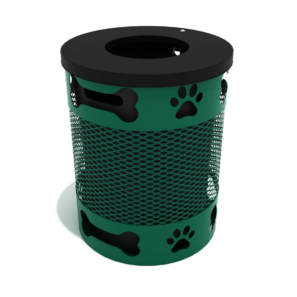 32 Gallon Paws & Bones Expanded Metal Dog Park Trash Can  - Green