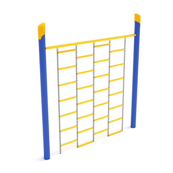 PGS021 - Chain Wall Playground Climber with Single Post - Ages 5 to 12 Yrs. - Yellow on Blue