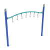 Curved Overhead Swinging Ring Ladder Monkey Bars Playground Equipment with Single Post - Ages 5 to 12 Yrs. - Teal on Blue