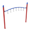 Curved Overhead Swinging Ring Ladder Monkey Bars Playground Equipment with Single Post - Ages 5 to 12 Yrs. - Red on Blue