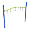 Curved Overhead Swinging Ring Ladder Monkey Bars Playground Equipment with Single Post - Ages 5 to 12 Yrs. - Lime Green on Blue