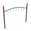 Curved Overhead Swinging Ring Ladder Monkey Bars Playground Equipment with Single Post - Ages 5 to 12 Yrs. - Green on Brown