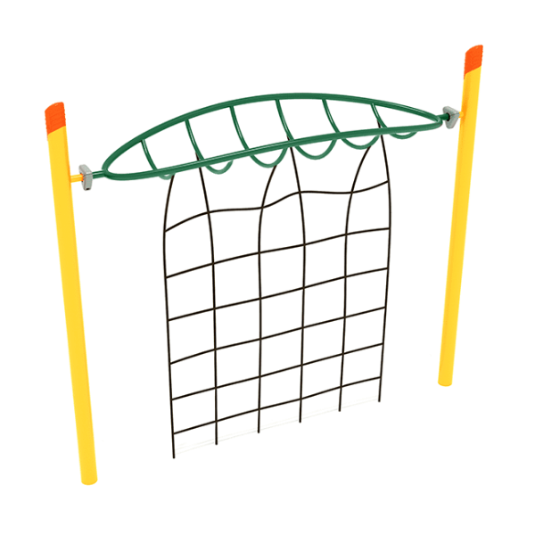 PGS025 - Curved Overhead Inverted Horizon with Rope Playground Climber with Single Post - Ages 5 to 12 Yrs. - Green on Yellow