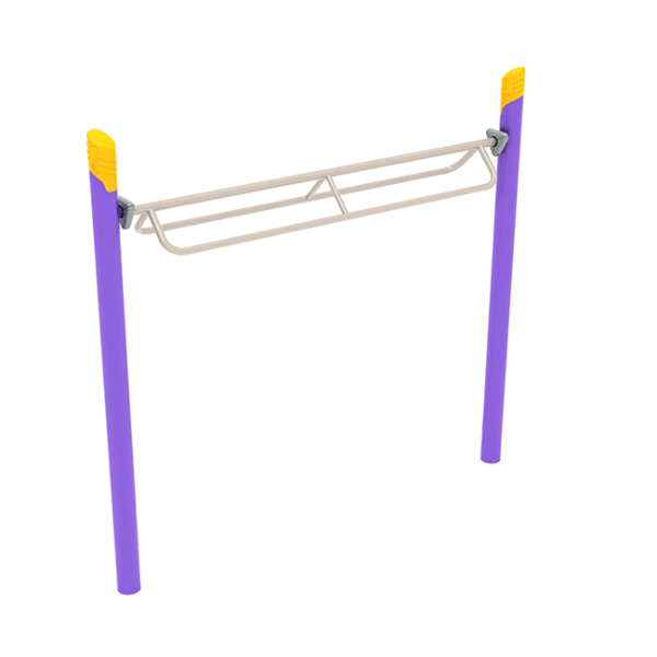 Rocker Bar Overhead Playground Monkey Bars with Single Post - Ages 5 to 12 Yrs. - Tan on Purple