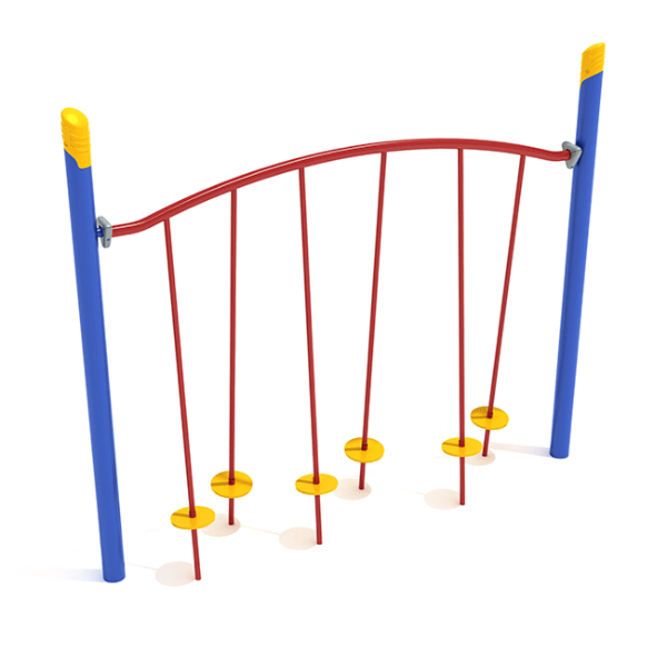 PGS028 - Tilted Lily Pad Bridge Balance Playground Equipment with Single Post - Ages 5 to 12 Yrs. - Red, Blue, Yellow