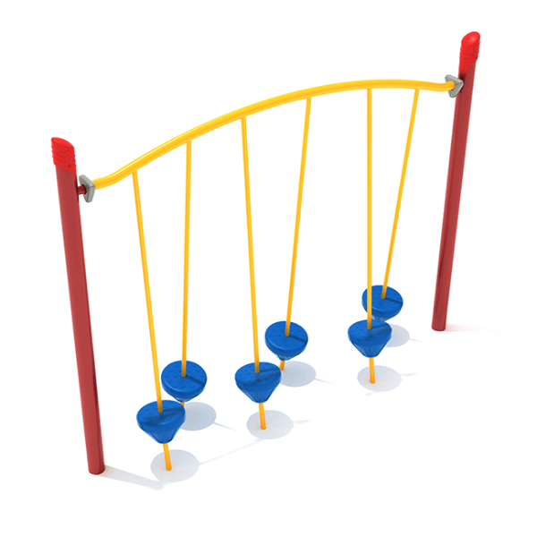 PGS029 - Tilted Pebble Bridge Balance Playground Equipment with Single Post - Ages 5 to 12 Yrs. - Blue, Yellow, Red