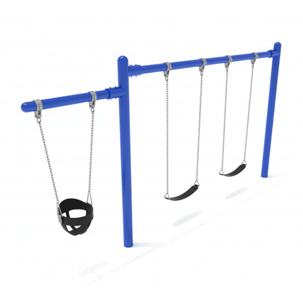 PSW110WS - 1 Bay Plus 1 Cantilever with 2 Belt Swings and 1 Toddler Seat - 7/8 Ft. High Elite Swing Set - Blue