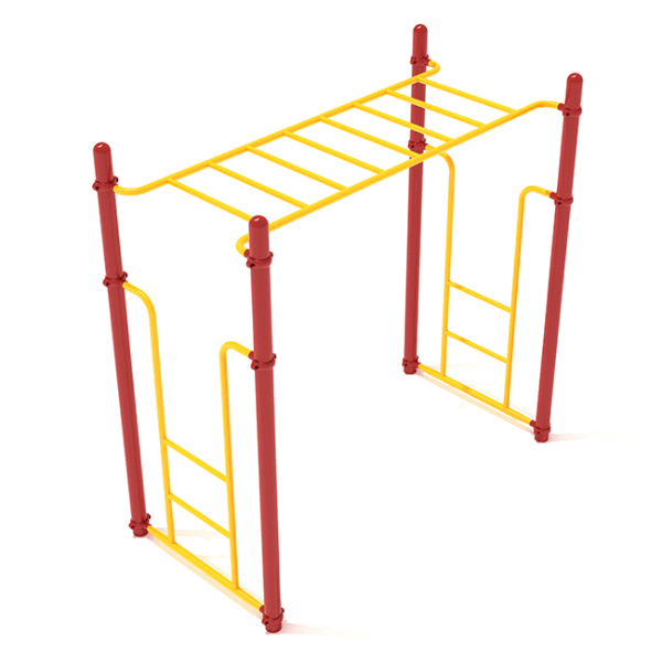 PTC001 - Straight Rung Horizontal Ladder Playground Monkey Bars- Ages 5 to 12 Yrs. - Yellow on Red