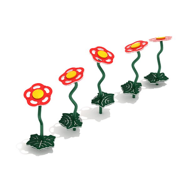 PFS067 - Flower Stepper with Leaf Stepping Stones Playground Equipment- Set of 5 - Ages 2 to 12 Yrs. - Red