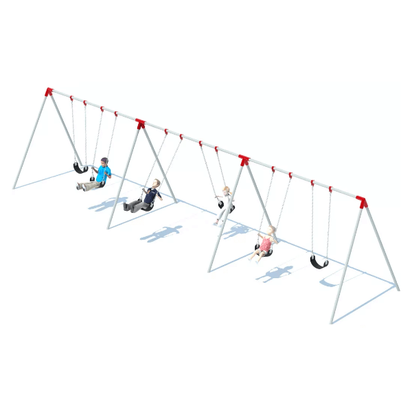 90015403XX - 3 Bay with 6 Belt Seats - Bipod 8 ft Swing Set