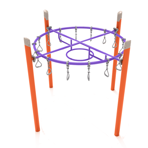 PGS022 - Curved Overhead Swinging Ring Playground Monkey Bars with Single Post - Ages 5 to 12 Yrs. - Purple on Orange