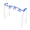 PGS001 - 3-Wheel Overhead Spinner Playground Monkey Bars with Curved Post- Ages 5 to 12 Yrs. - White on Blue