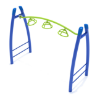 PGS001 - 3-Wheel Overhead Spinner Playground Monkey Bars with Curved Post- Ages 5 to 12 Yrs. - Lime Green on Blue