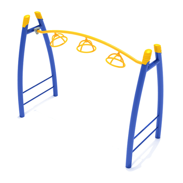 PGS001 - 3-Wheel Overhead Spinner Playground Monkey Bars with Curved Post- Ages 5 to 12 Yrs. - Yellow on Blue