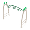PGS001 - 3-Wheel Overhead Spinner Playground Monkey Bars with Curved Post- Ages 5 to 12 Yrs. - Green on Tan
