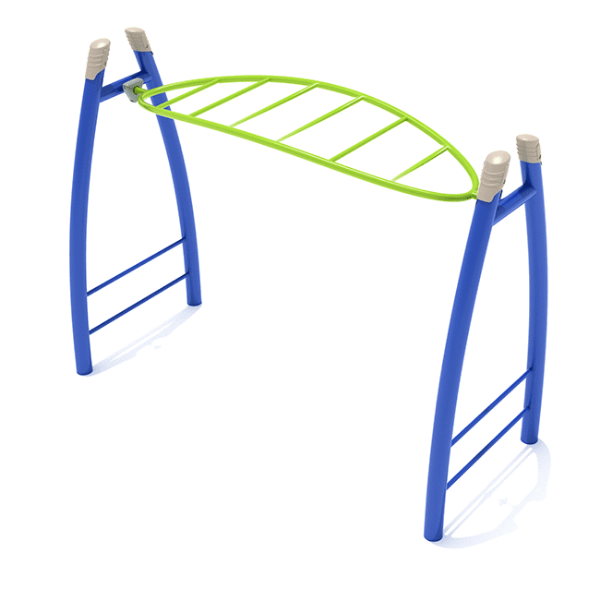 PGS005 - Curved Overhead Horizon Playground Monkey Bars with Curved Post - Ages 5 to 12 Yrs. - Lime Green on Blue